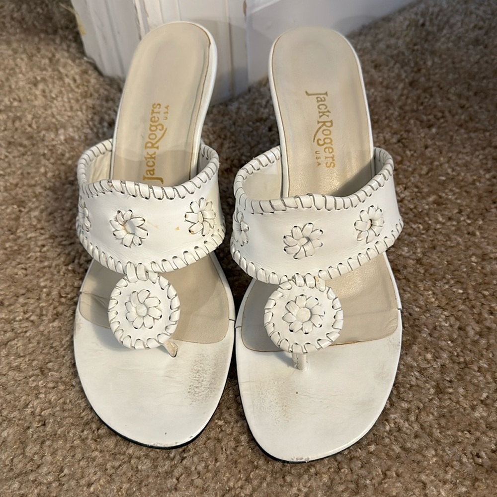 Jack Rogers Navajo white leather heeled sandals Sz 8M
